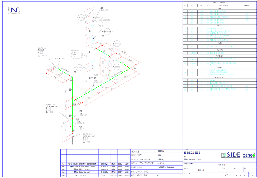Isométrique de tuyauterie généré depuis le modèle AutoCAD Plant 3D
