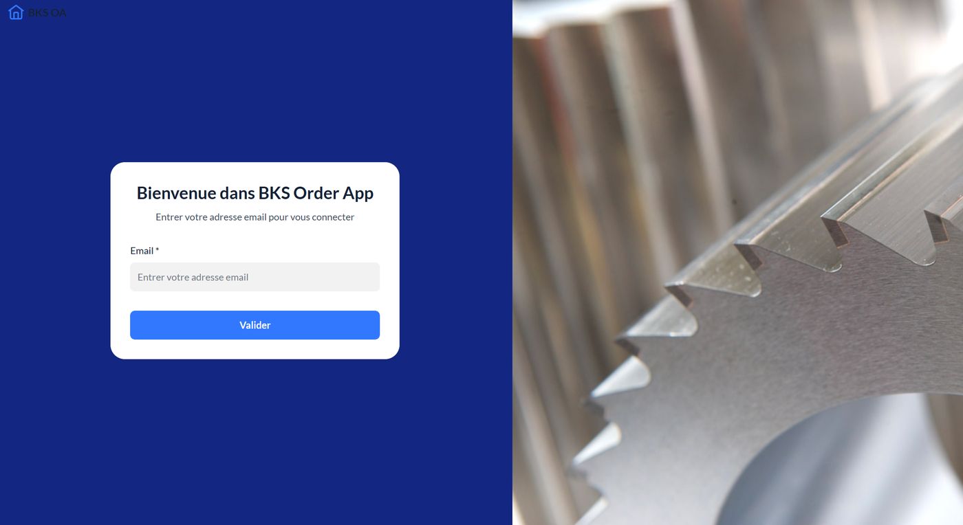 Écran de connexion de l'application BKS Order App sur ordinateur